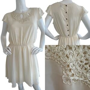 Vintage Y2K White Mini Dress L Angel Fairy LACE Coquette Spring